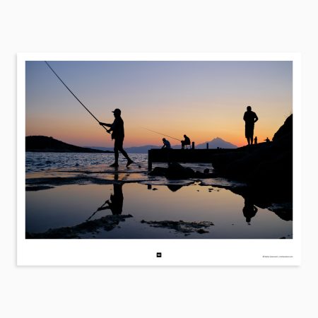 Men fishing off the dock. Sarti, Greece, 2019.